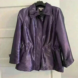 Coldwater Creek Lightweight Puffer Raincoat Size M (10-12) Metallic Purple Cozy